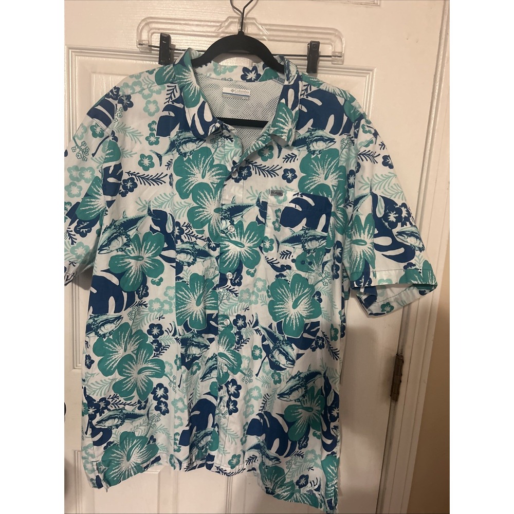 Columbia PFG Vented Tropical Fish Hawaiian Pattern Men's XL Button Up Shirt